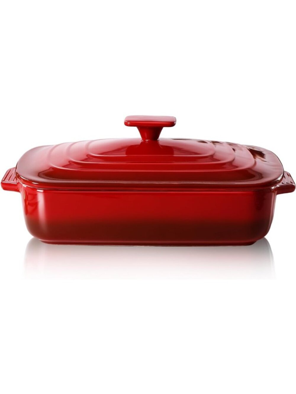 4 QT Red Ceramic Casserole Dish with Lid - Large Baking Dish for Cooking